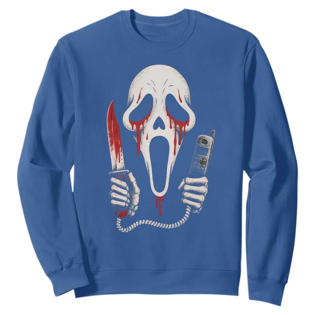 Funny Halloween Scary Face Ghost Sweatshirt Horror Slasher Bloody Knife TS11 Royal Blue Print Your Wear