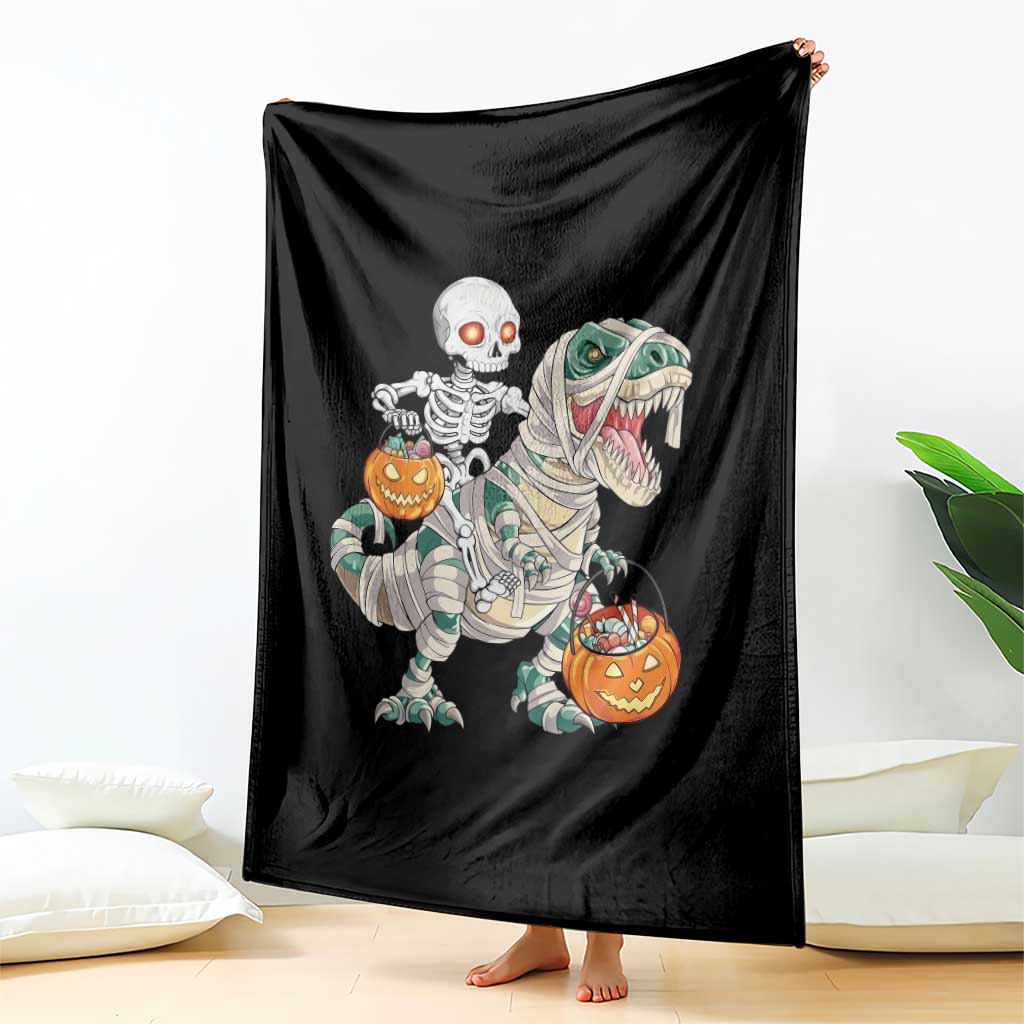 Funny Skeleton Riding Mummy Dinosaur Halloween Throw Blanket TS11 Print Your Wear