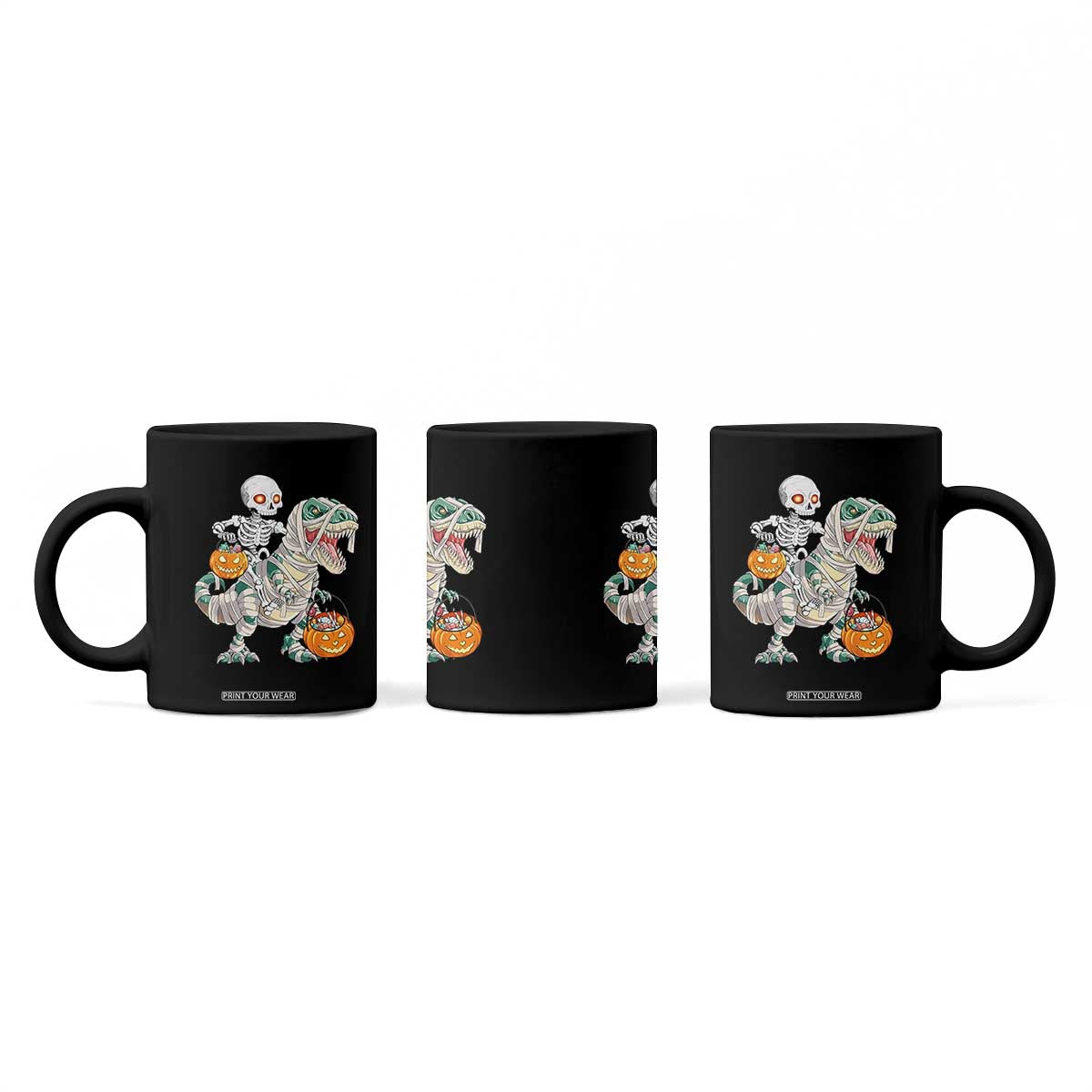 Funny Skeleton Riding Mummy Dinosaur Halloween Coffee Mug TS11 Print Your Wear