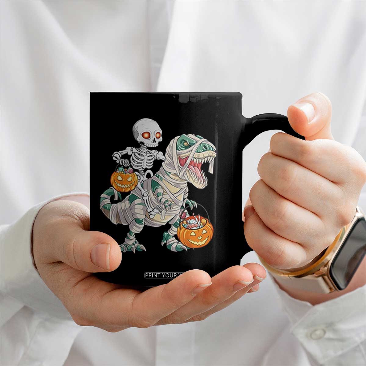 Funny Skeleton Riding Mummy Dinosaur Halloween Coffee Mug TS11 Print Your Wear