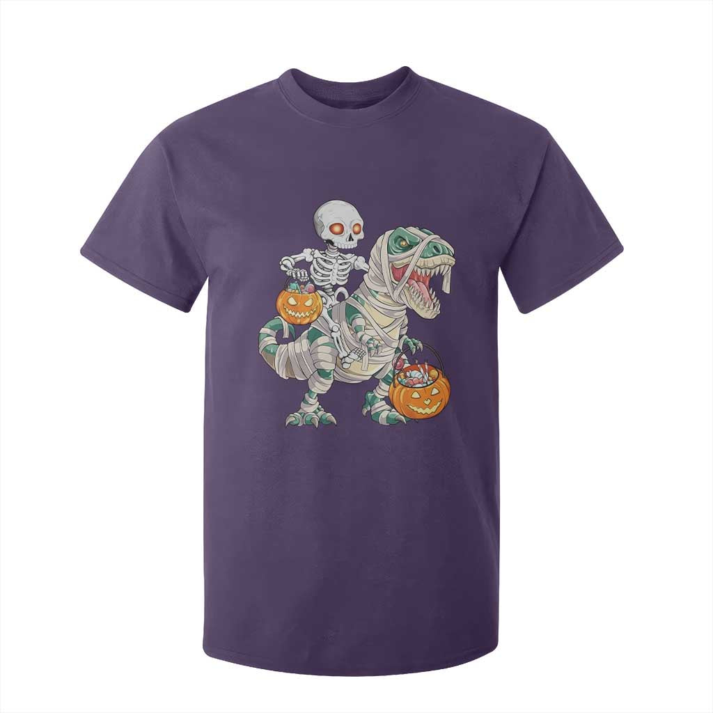 Funny Skeleton Riding Mummy Dinosaur Halloween T Shirt For Kid TS11 Purple Print Your Wear