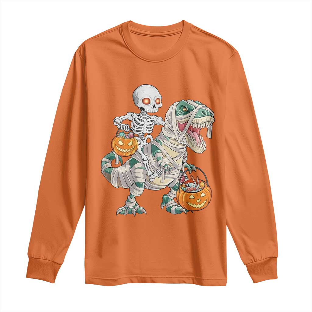 Funny Skeleton Riding Mummy Dinosaur Halloween Long Sleeve Shirt TS11 Orange Print Your Wear