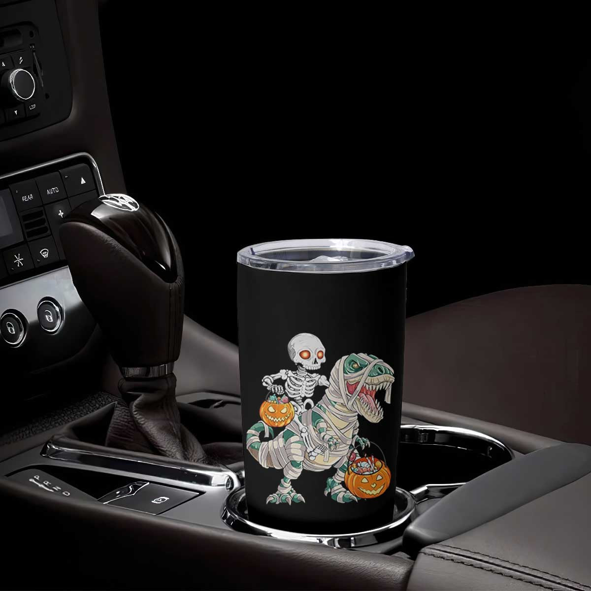 Funny Skeleton Riding Mummy Dinosaur Halloween Tumbler Cup TS11 Print Your Wear
