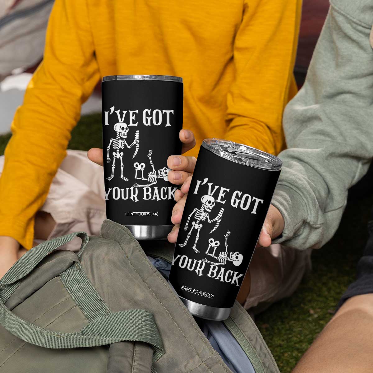 Funny I Got Your Back Tumbler Cup Halloween Skeleton Skull TS11 Print Your Wear