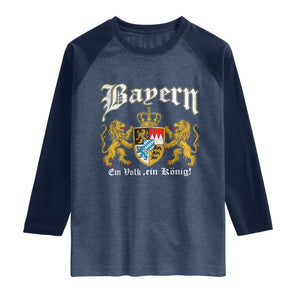 Bavarian German Pride Raglan Shirt Bayern Ein Volk Ein Konig TS11 Heather Denim Navy Print Your Wear