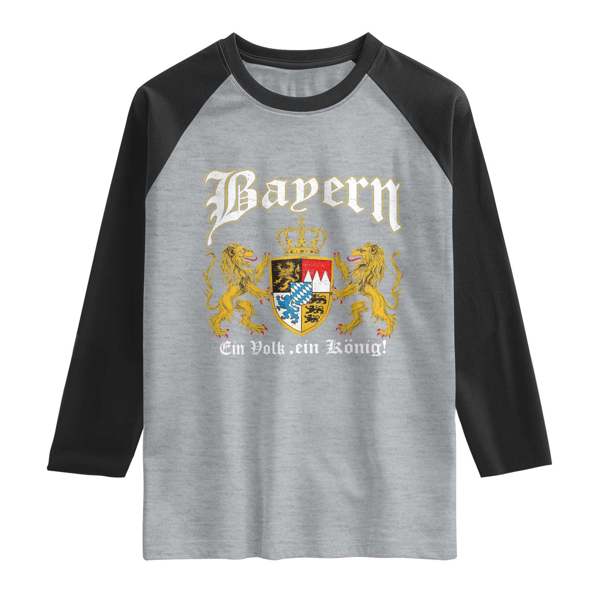 Bavarian German Pride Raglan Shirt Bayern Ein Volk Ein Konig TS11 Heather Gray Black Print Your Wear