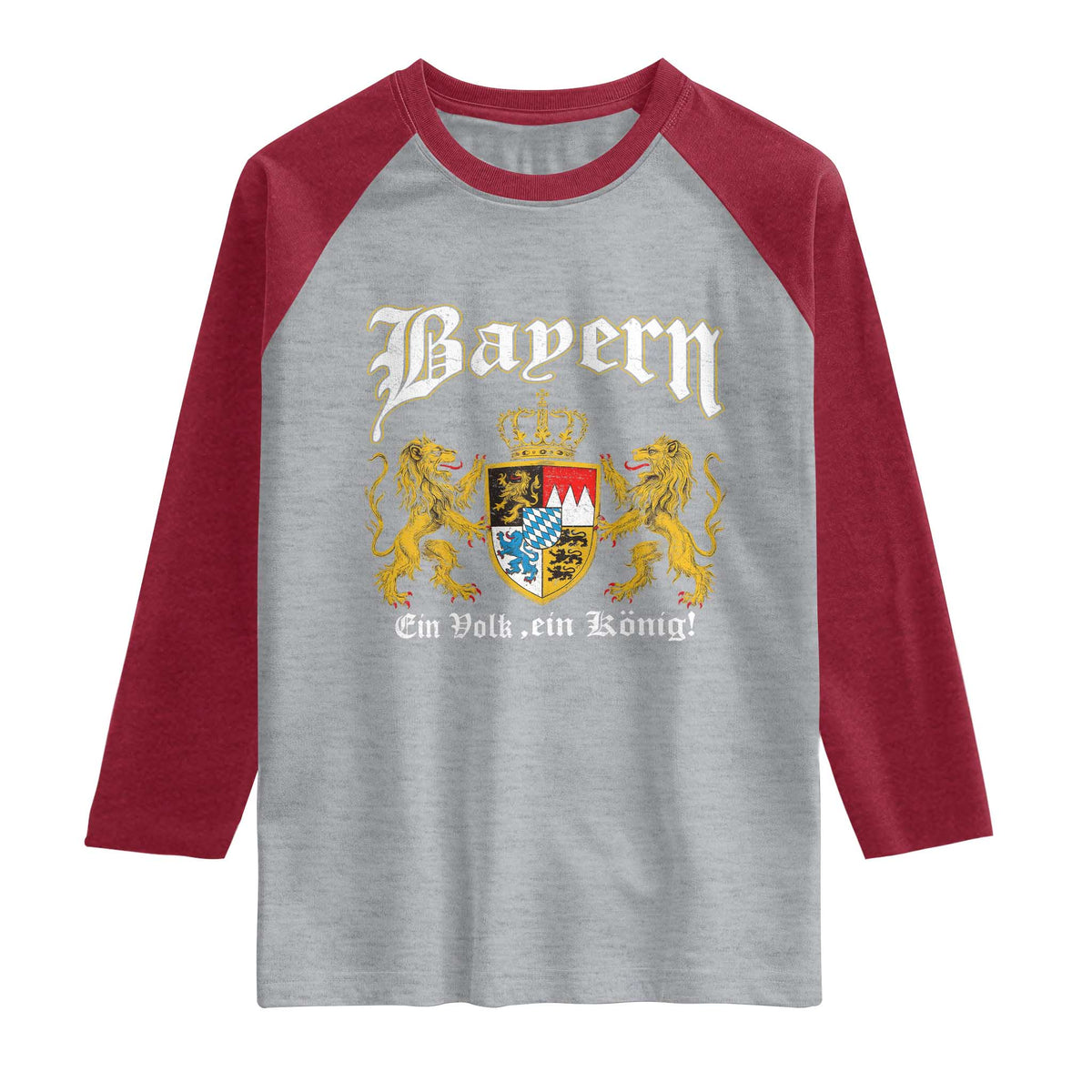 Bavarian German Pride Raglan Shirt Bayern Ein Volk Ein Konig TS11 Heather Gray Heather Red Print Your Wear
