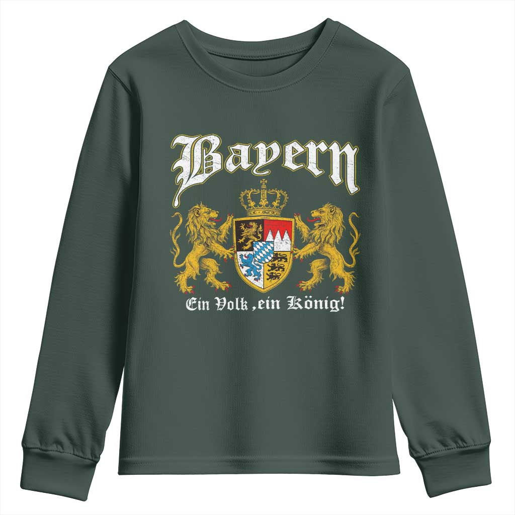 Bavarian German Pride Youth Sweatshirt Bayern Ein Volk Ein Konig TS11 Dark Forest Green Print Your Wear