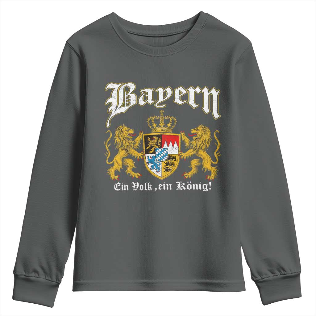 Bavarian German Pride Youth Sweatshirt Bayern Ein Volk Ein Konig TS11 Dark Heather Print Your Wear