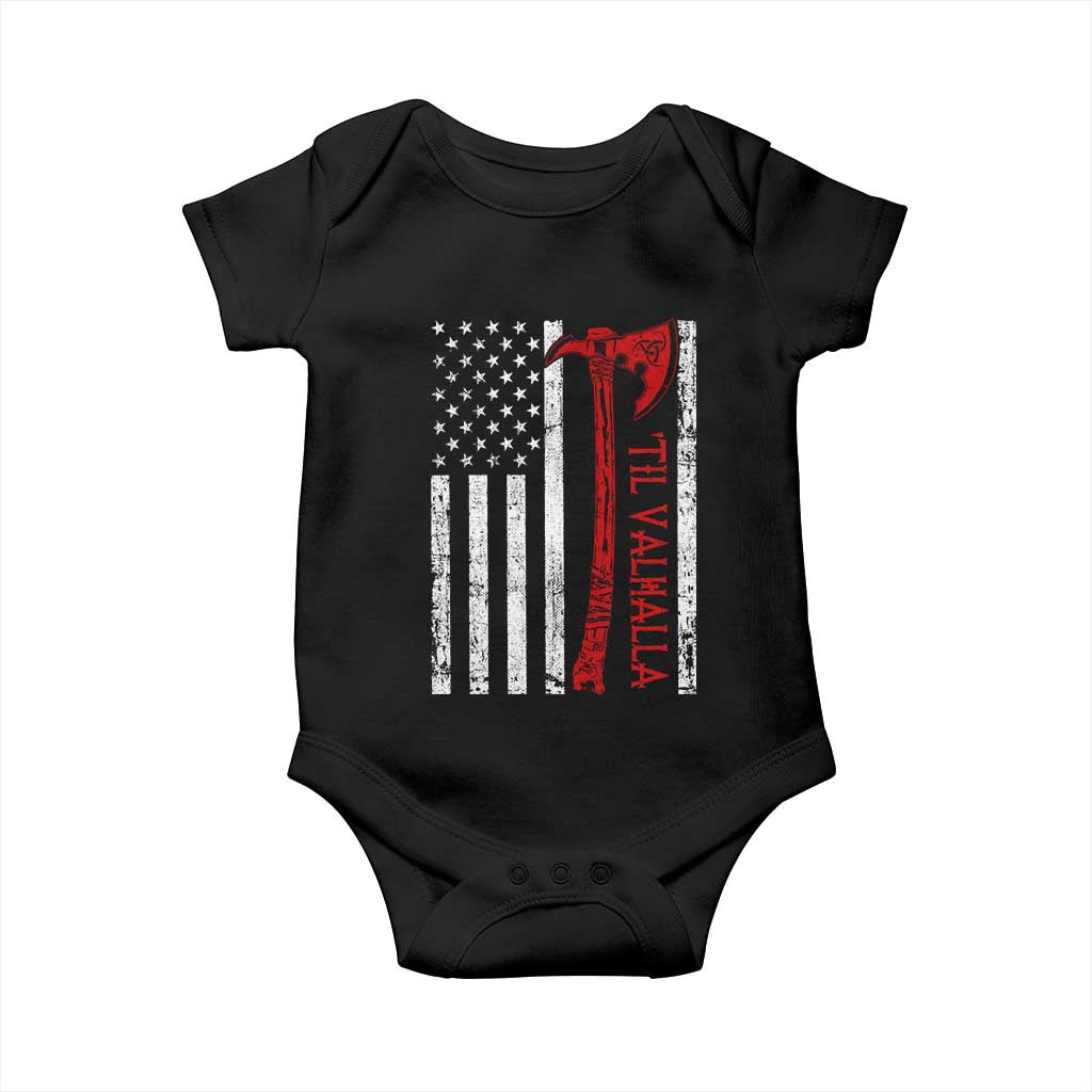 Viking Til Valhalla Baby Onesie Norse Mythology Axe USA Flag TS11 Black Print Your Wear