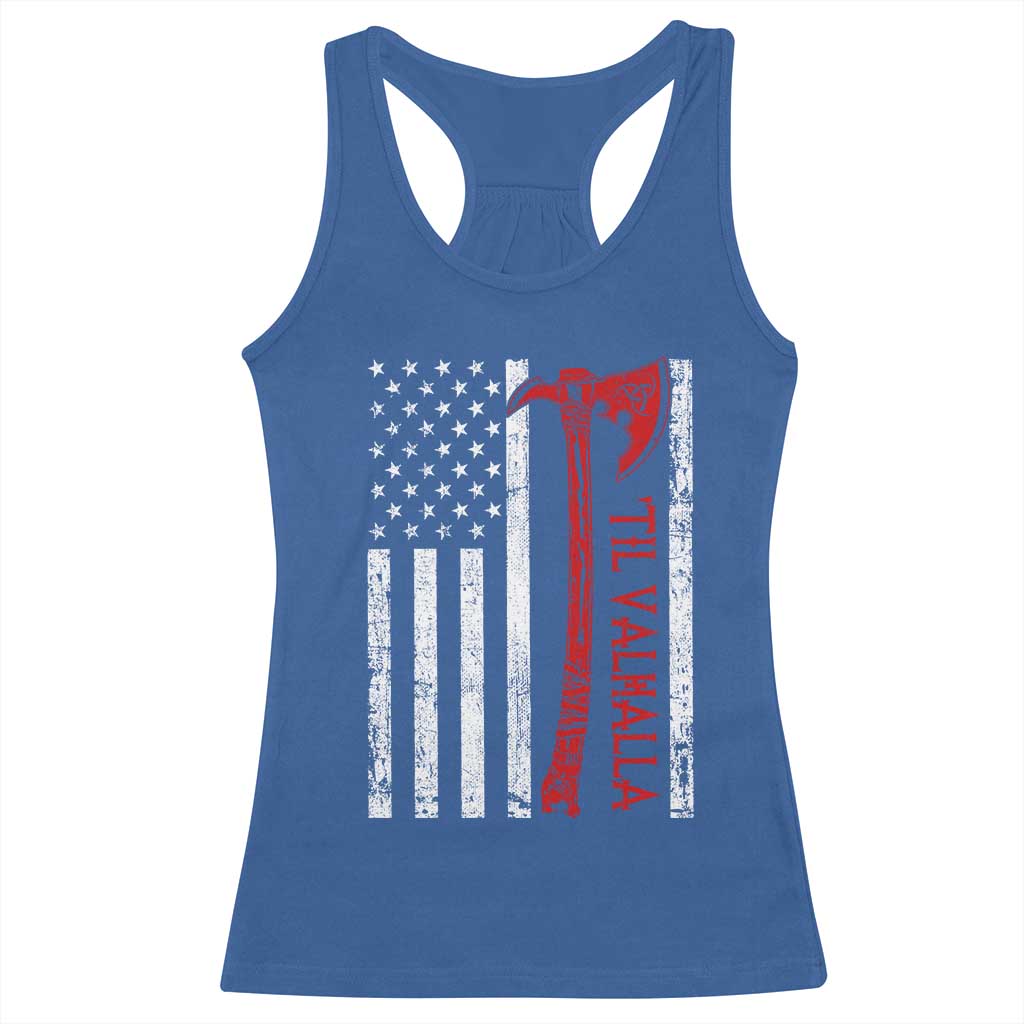 Viking Til Valhalla Racerback Tank Top Norse Mythology Axe USA Flag TS11 Royal Blue Print Your Wear