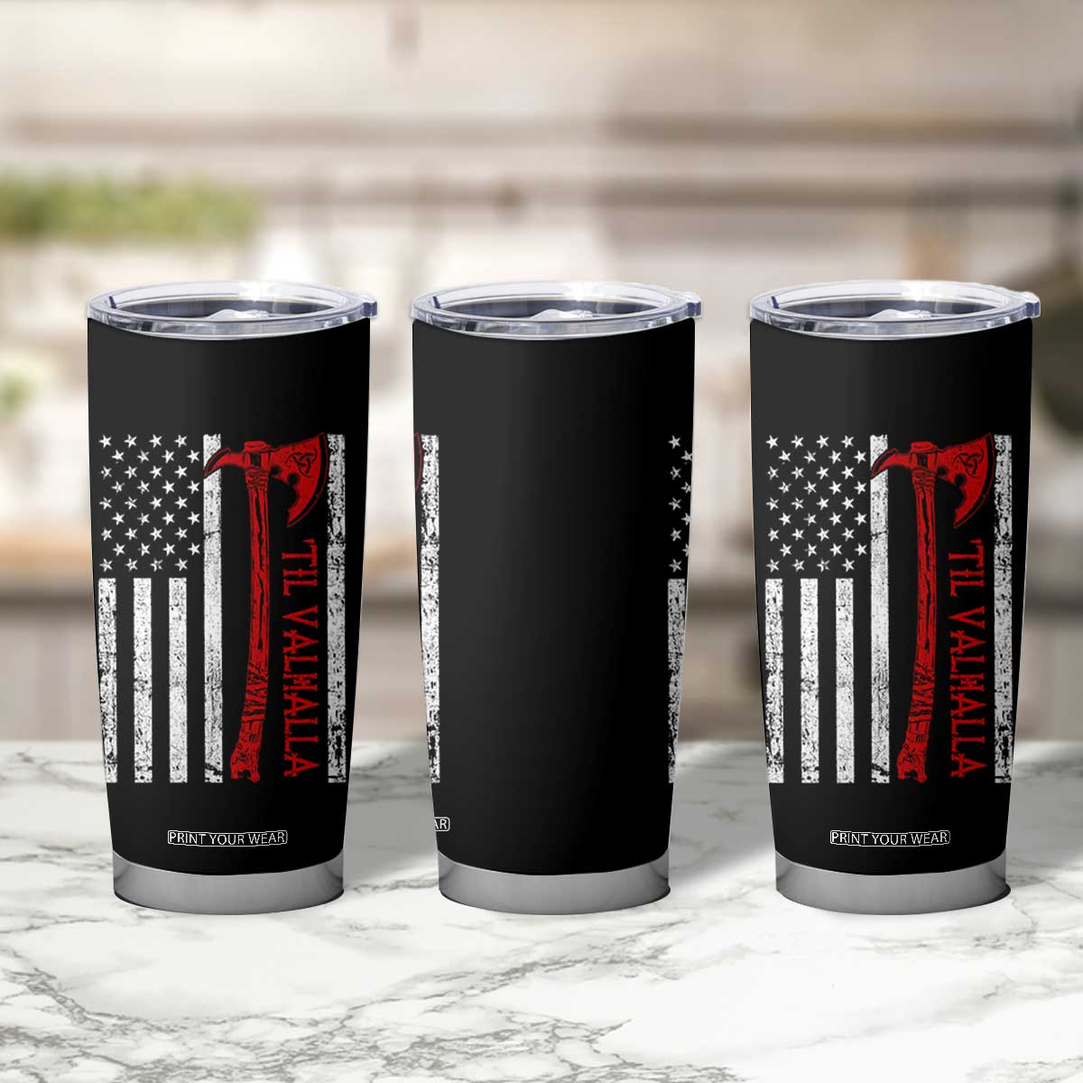 Viking Til Valhalla Tumbler Cup Norse Mythology Axe USA Flag TS11 Print Your Wear