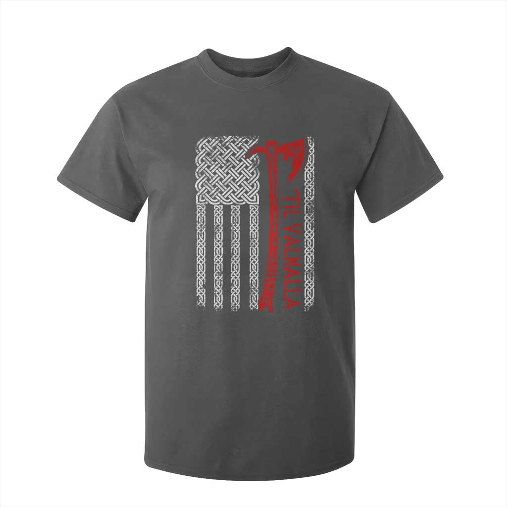 Viking Til Valhalla T Shirt For Kid Norse Mythology Axe Celtic Knot USA Flag TS11 Dark Heather Print Your Wear