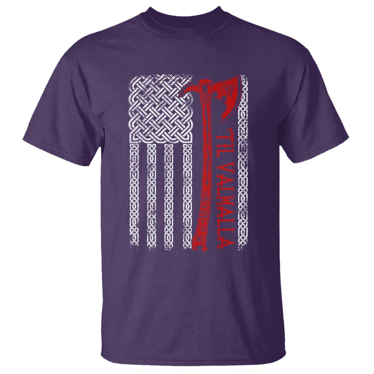 Viking Til Valhalla T Shirt Norse Mythology Axe Celtic Knot USA Flag TS11 Purple Print Your Wear