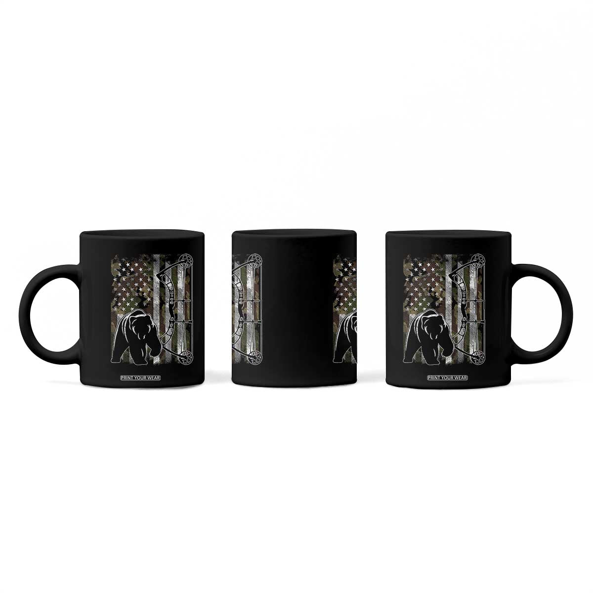 Bear Bowhunting Bow Archery Vintage Camo American Flag Coffee Mug TS11 Print Your Wear
