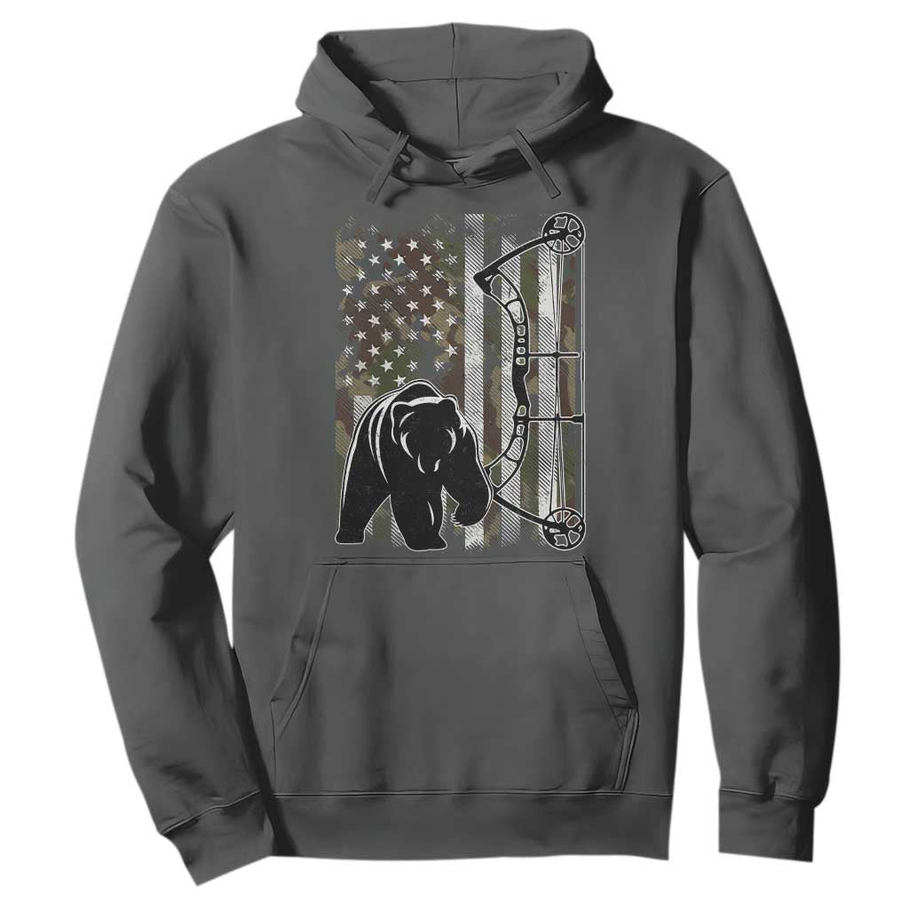 Bear Bowhunting Bow Archery Vintage Camo American Flag Hoodie TS11 Dark Heather Print Your Wear