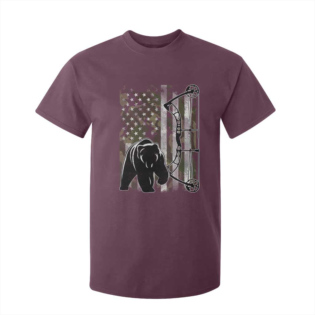 Bear Bowhunting Bow Archery Vintage Camo American Flag T Shirt For Kid TS11 Maroon Print Your Wear