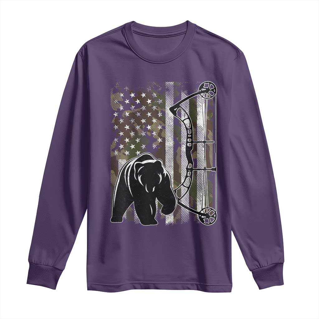 Bear Bowhunting Bow Archery Vintage Camo American Flag Long Sleeve Shirt TS11 Purple Print Your Wear