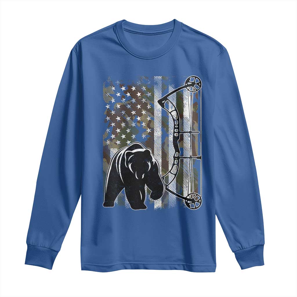 Bear Bowhunting Bow Archery Vintage Camo American Flag Long Sleeve Shirt TS11 Royal Blue Print Your Wear