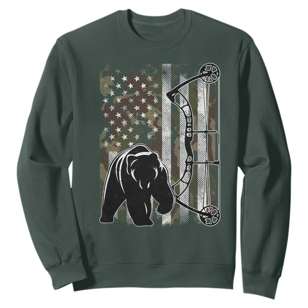 Bear Bowhunting Bow Archery Vintage Camo American Flag Sweatshirt TS11 Dark Forest Green Print Your Wear
