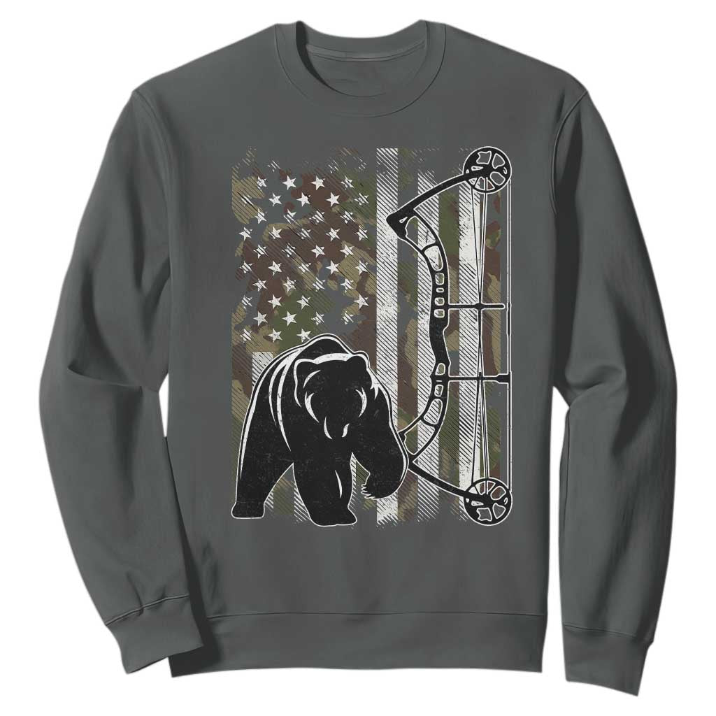 Bear Bowhunting Bow Archery Vintage Camo American Flag Sweatshirt TS11 Dark Heather Print Your Wear