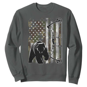 Bear Bowhunting Bow Archery Vintage Camo American Flag Sweatshirt TS11 Dark Heather Print Your Wear