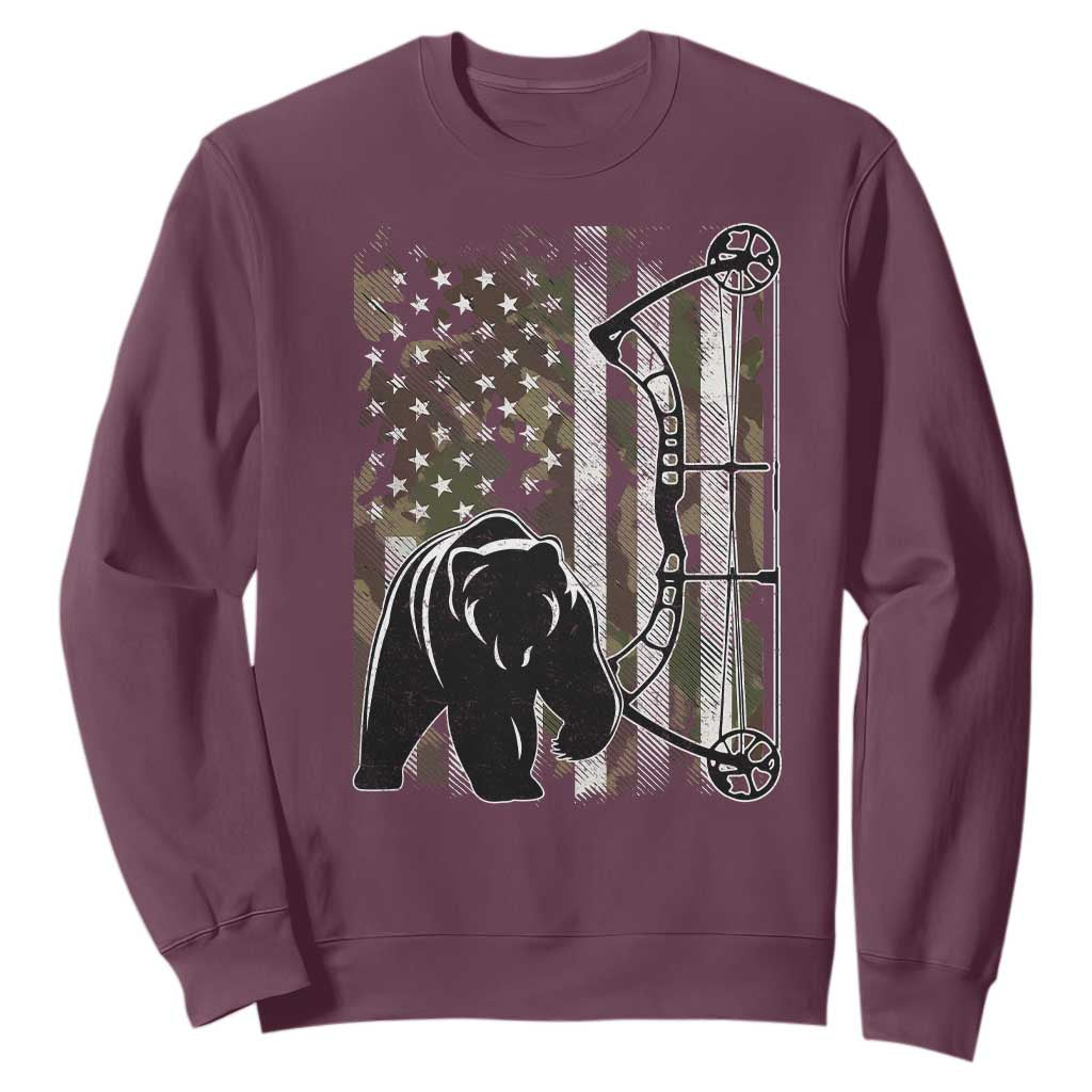Bear Bowhunting Bow Archery Vintage Camo American Flag Sweatshirt TS11 Maroon Print Your Wear