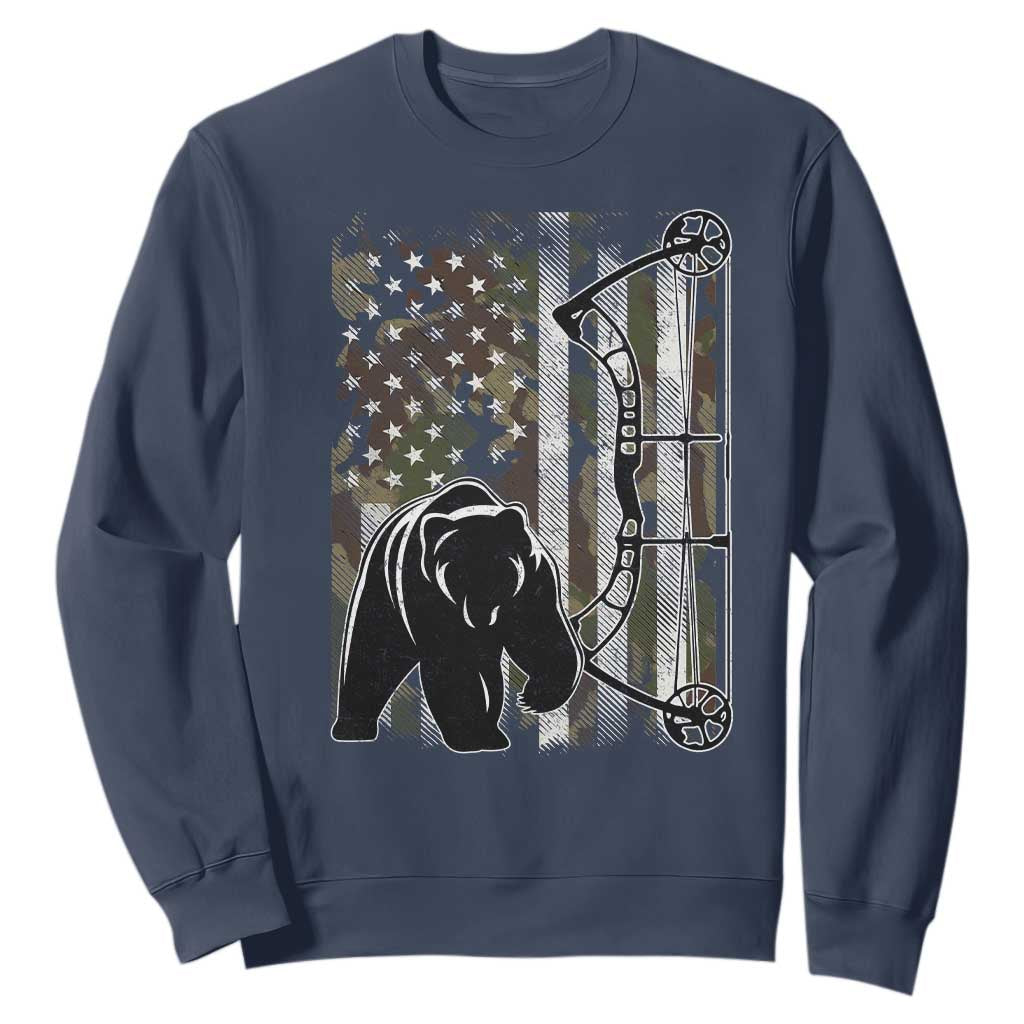 Bear Bowhunting Bow Archery Vintage Camo American Flag Sweatshirt TS11 Navy Print Your Wear