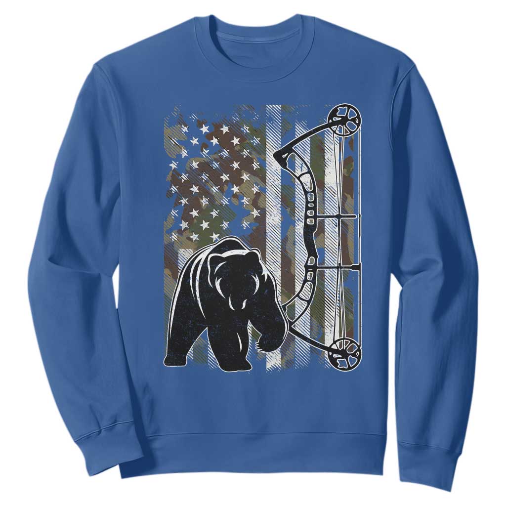 Bear Bowhunting Bow Archery Vintage Camo American Flag Sweatshirt TS11 Royal Blue Print Your Wear