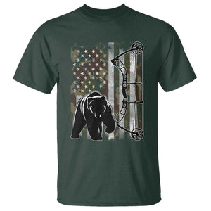 Bear Bowhunting Bow Archery Vintage Camo American Flag T Shirt TS11 Dark Forest Green Print Your Wear