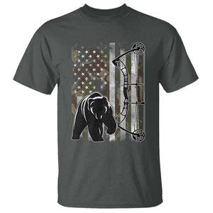 Bear Bowhunting Bow Archery Vintage Camo American Flag T Shirt TS11 Dark Heather Print Your Wear