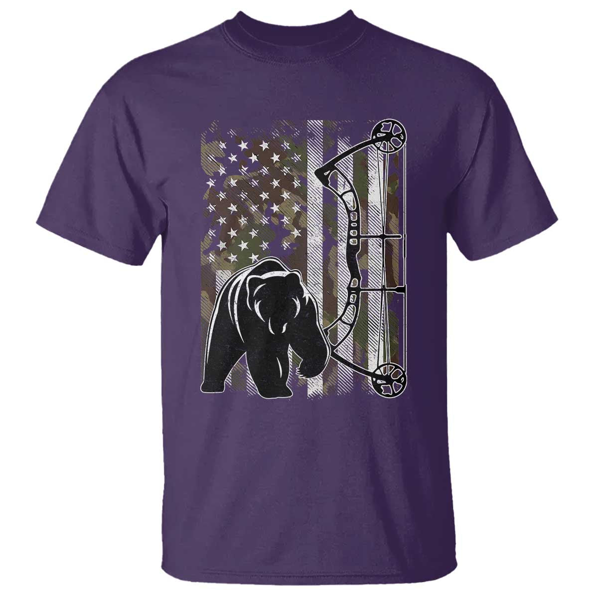 Bear Bowhunting Bow Archery Vintage Camo American Flag T Shirt TS11 Purple Print Your Wear