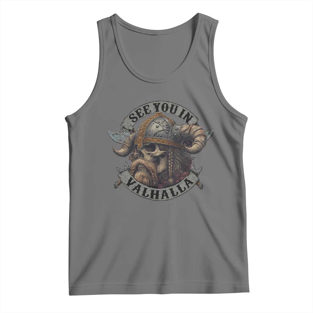 See You In Valhalla Tank Top Nordic Norse Viking Warrior Skull TS11 Black Heather Print Your Wear