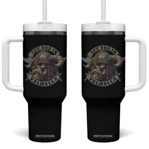 See You In Valhalla Tumbler With Handle Nordic Norse Viking Warrior Skull TS11 One Size: 40 oz Black Print Your Wear