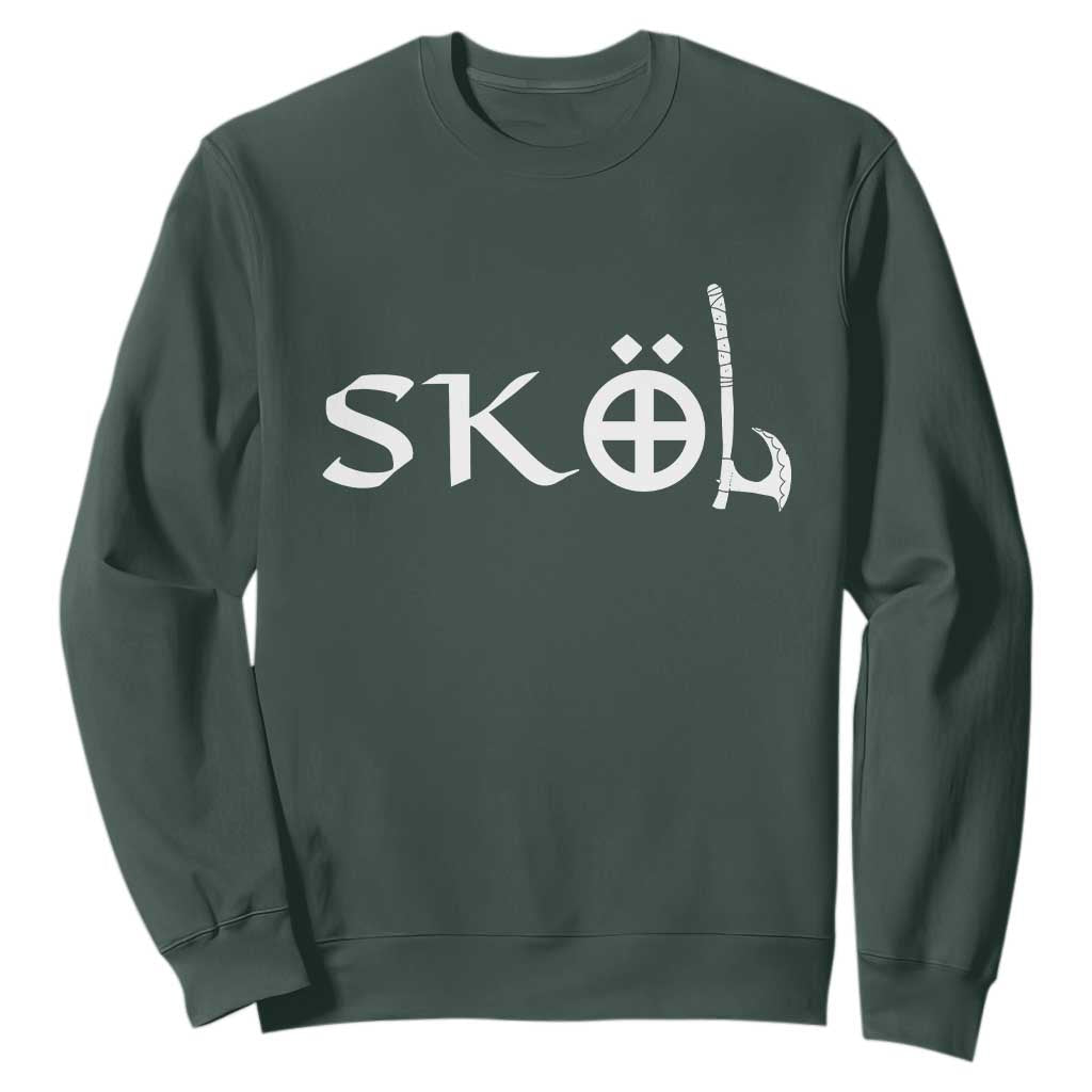 Nordic Scandinavian Heritage Sweatshirt Viking Warrior Axe Helmet TS11 Dark Forest Green Print Your Wear