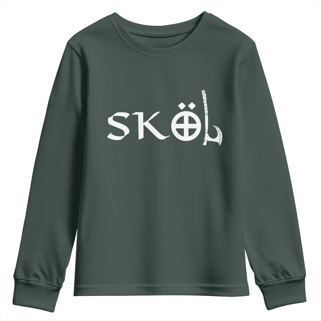 Nordic Scandinavian Heritage Youth Sweatshirt Viking Warrior Axe Helmet TS11 Dark Forest Green Print Your Wear