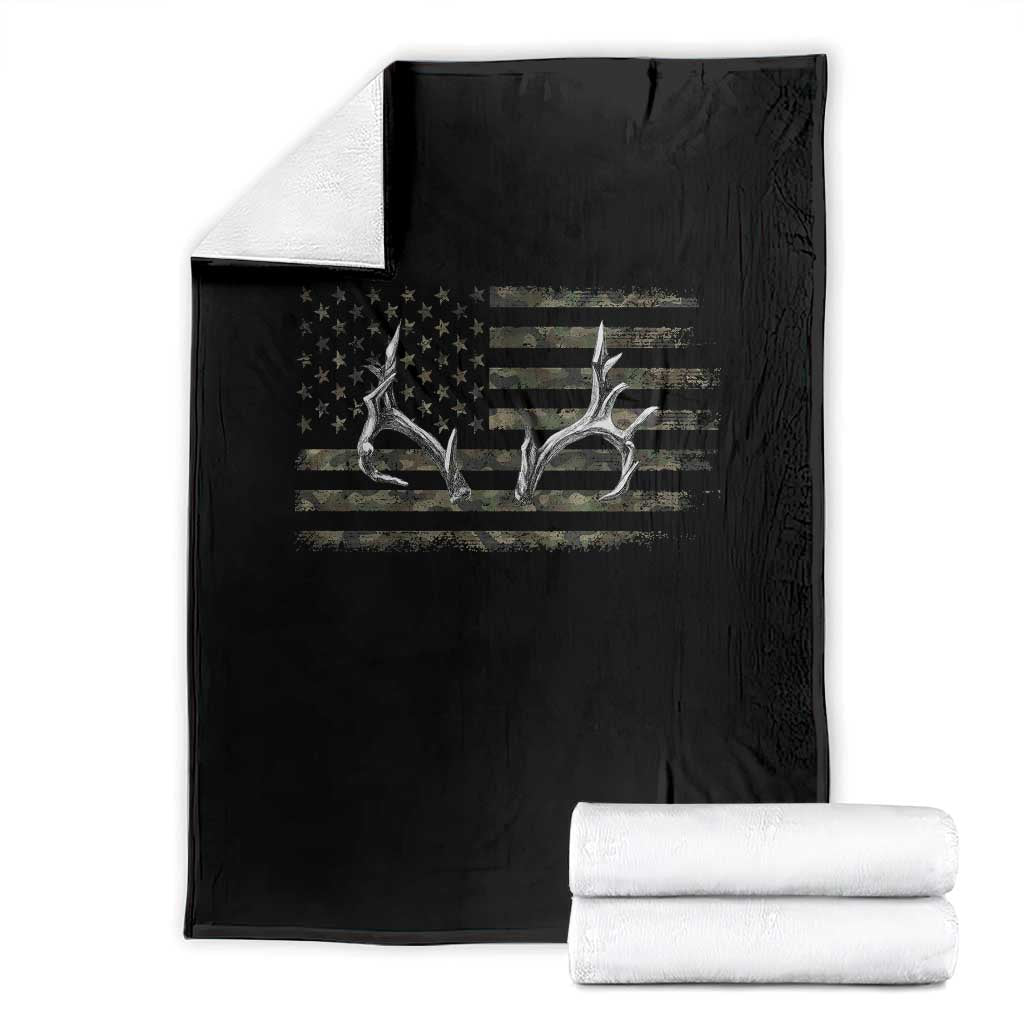 Deer Hunting Camo American Flag Elk Buck Antler Throw Blanket