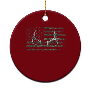 Deer Hunting Camo American Flag Elk Buck Antler Ceramic Ornament