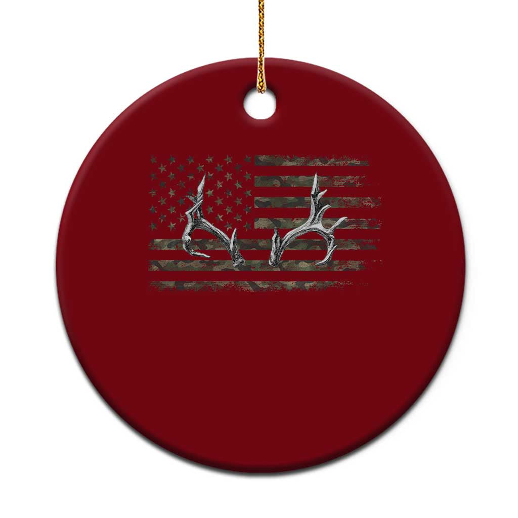 Deer Hunting Camo American Flag Elk Buck Antler Ceramic Ornament