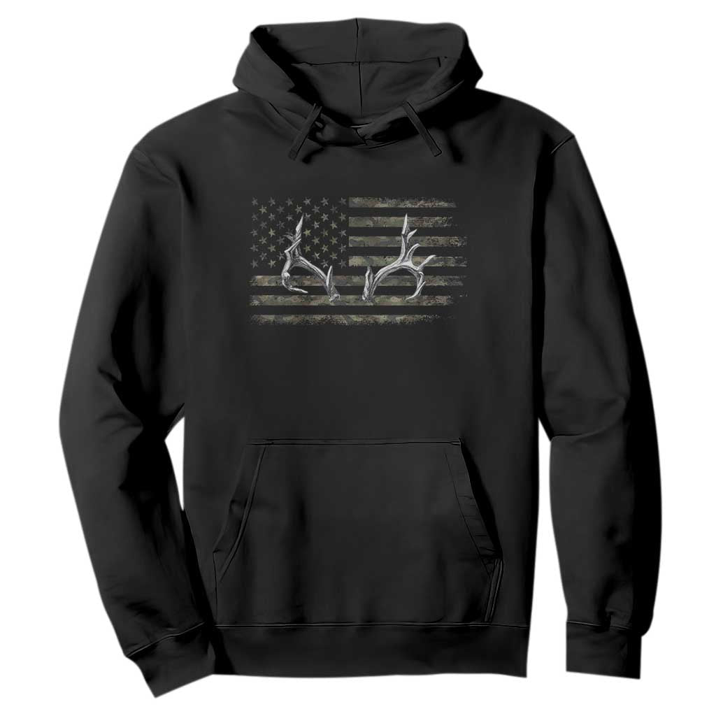 Deer Hunting Camo American Flag Elk Buck Antler Hoodie