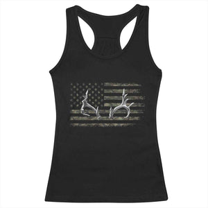 Deer Hunting Camo American Flag Elk Buck Antler Racerback Tank Top