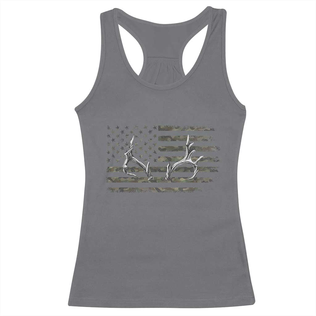 Deer Hunting Camo American Flag Elk Buck Antler Racerback Tank Top