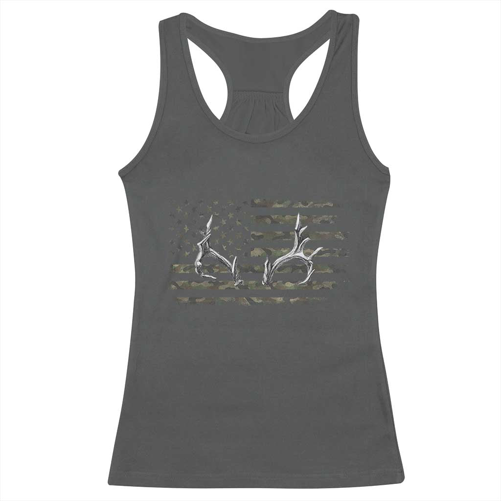 Deer Hunting Camo American Flag Elk Buck Antler Racerback Tank Top