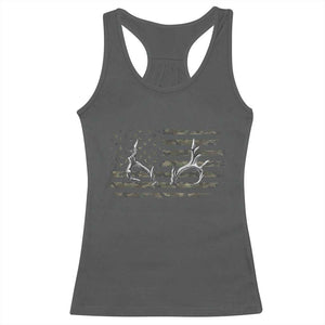Deer Hunting Camo American Flag Elk Buck Antler Racerback Tank Top