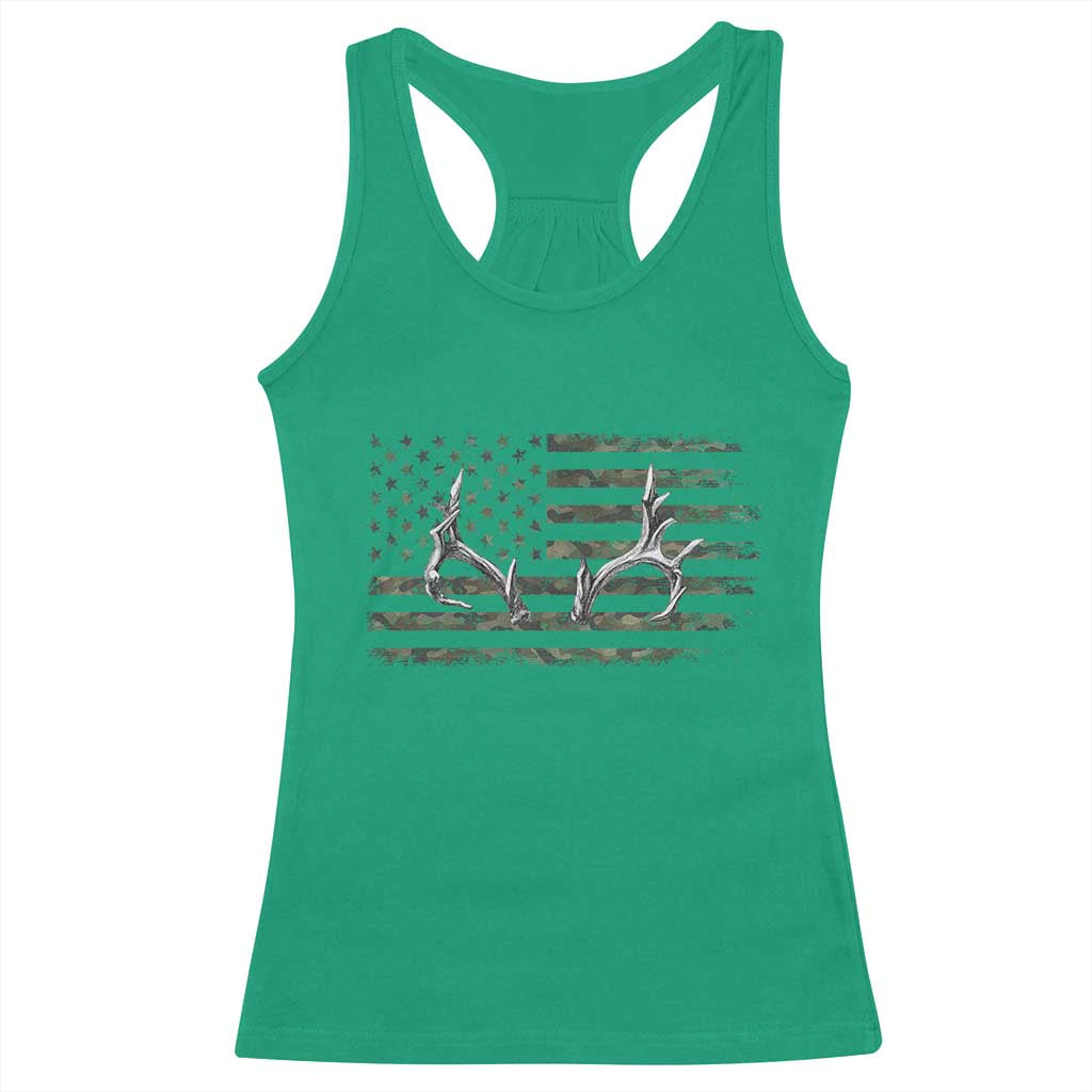 Deer Hunting Camo American Flag Elk Buck Antler Racerback Tank Top