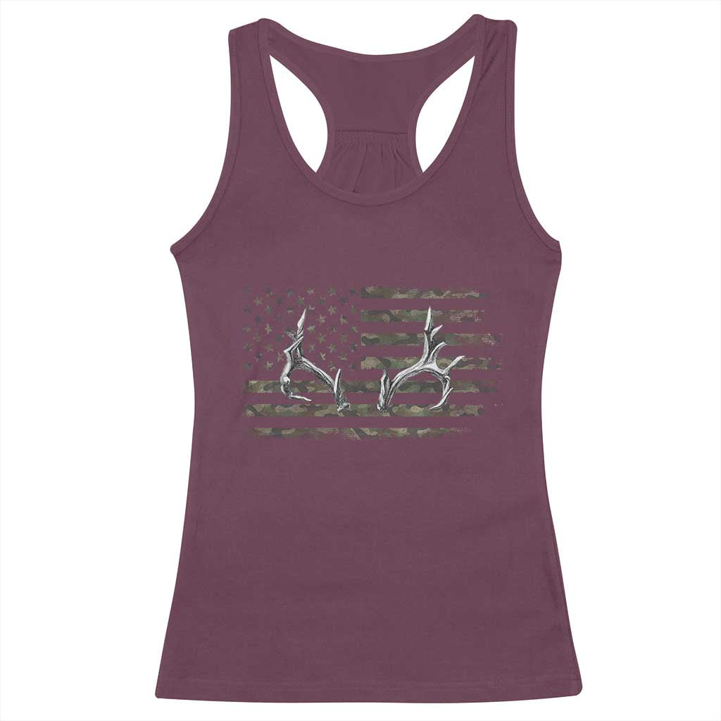Deer Hunting Camo American Flag Elk Buck Antler Racerback Tank Top