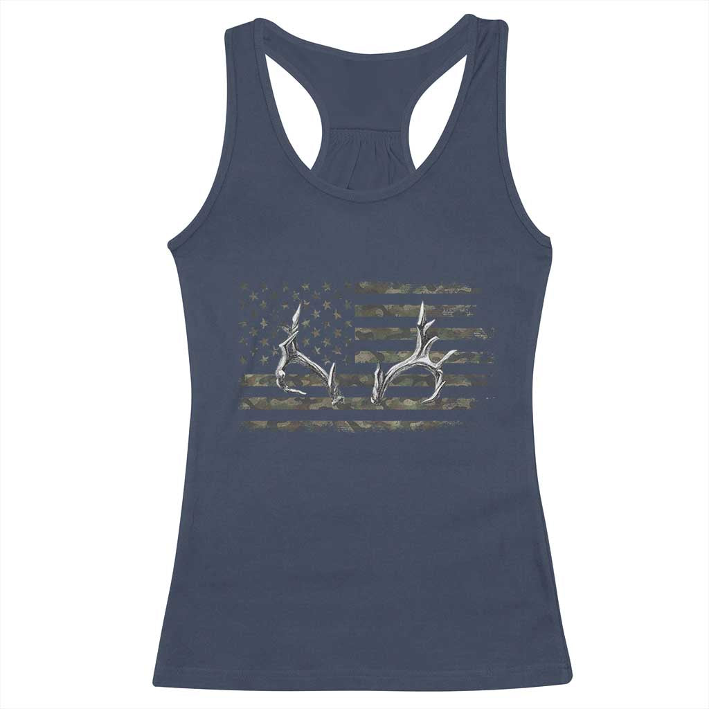 Deer Hunting Camo American Flag Elk Buck Antler Racerback Tank Top