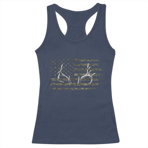 Deer Hunting Camo American Flag Elk Buck Antler Racerback Tank Top