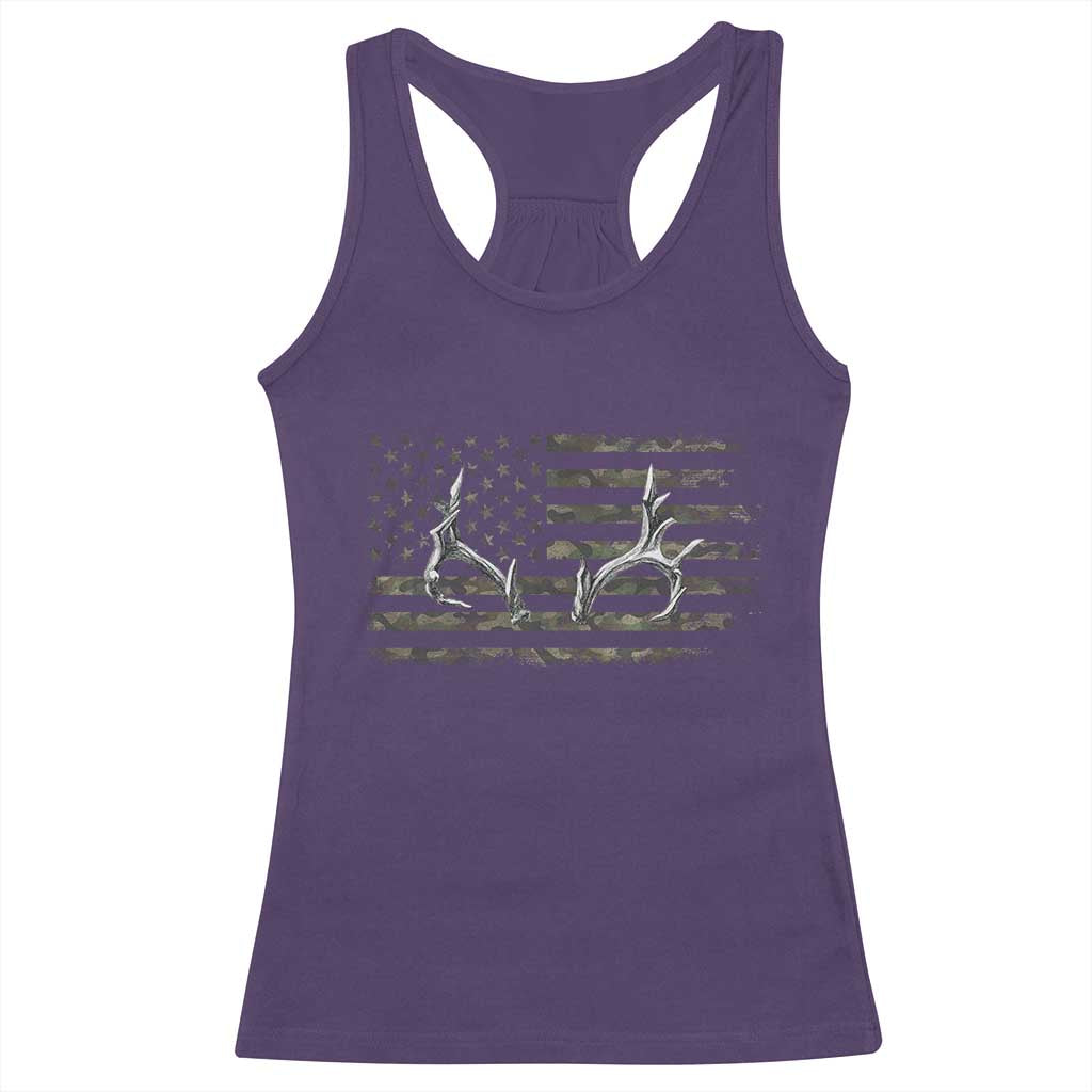 Deer Hunting Camo American Flag Elk Buck Antler Racerback Tank Top