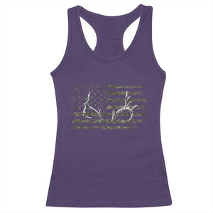 Deer Hunting Camo American Flag Elk Buck Antler Racerback Tank Top
